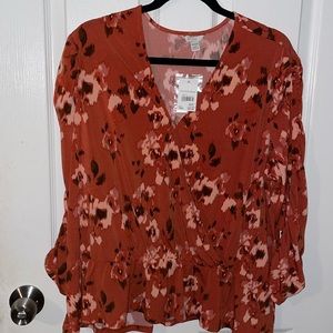 NWT Cato Orange floral blouse